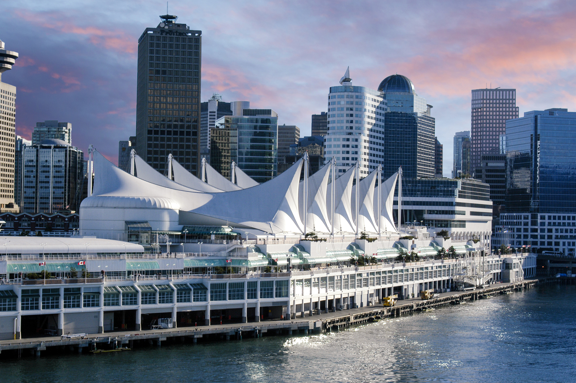 Vancouver harbor and Canada Place at sunrise