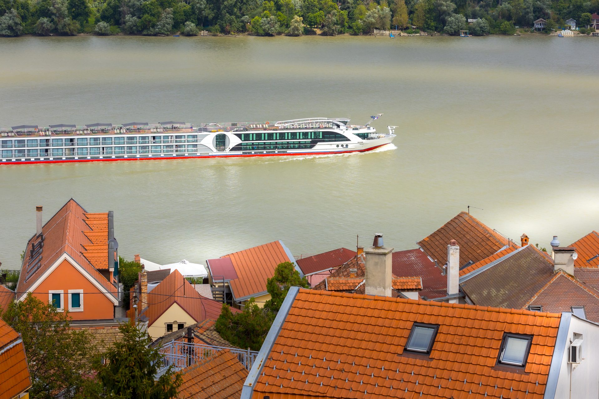 A river cruise ship sailing on the Danube