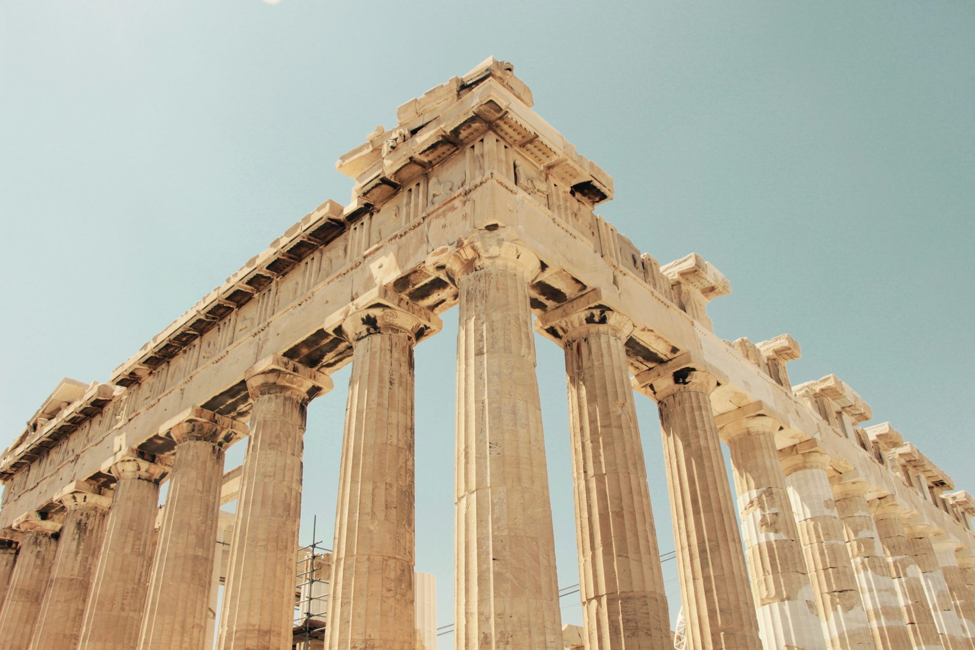 A close view of the marble columns of the Parthenon