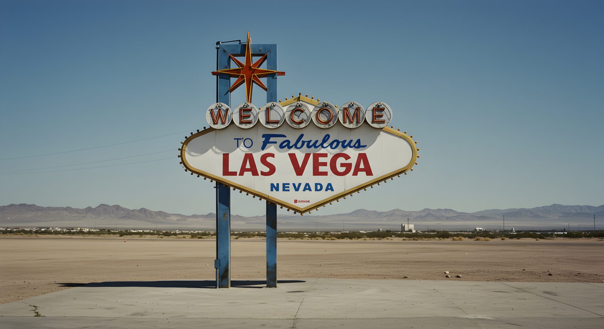 The Welcome to Fabulous Las Vegas sign under a clear blue desert sky