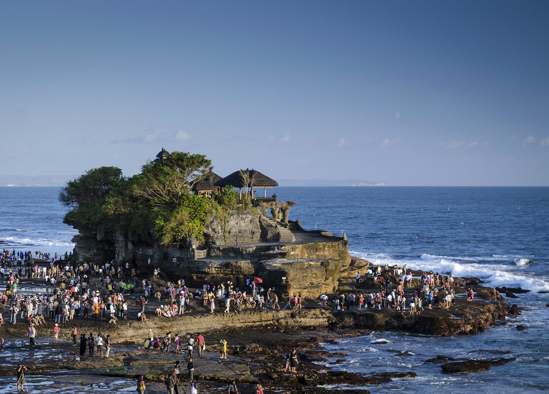 Tanah Lot sea temple on a rocky outcrop in Bali